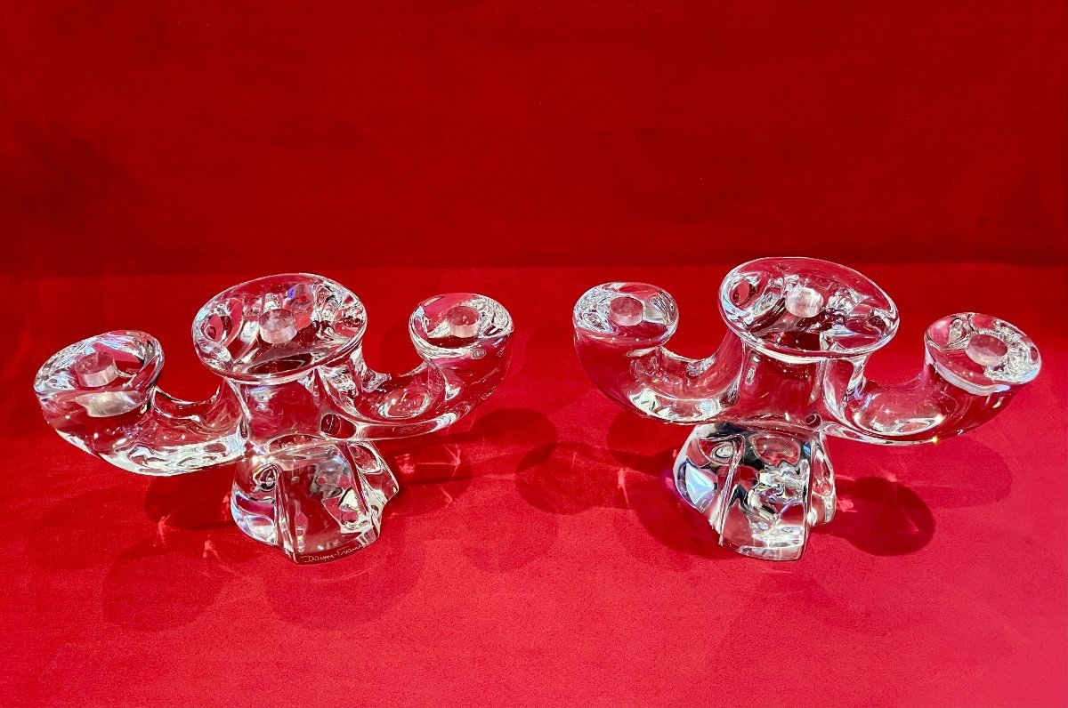 DAUM France - Paire de Bougeoirs en Cristal Modèle Orion-photo-1