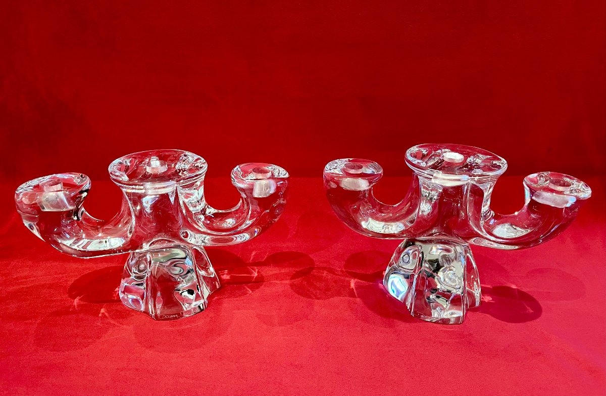 Daum France - Pair Of Crystal Candlesticks Orion Model