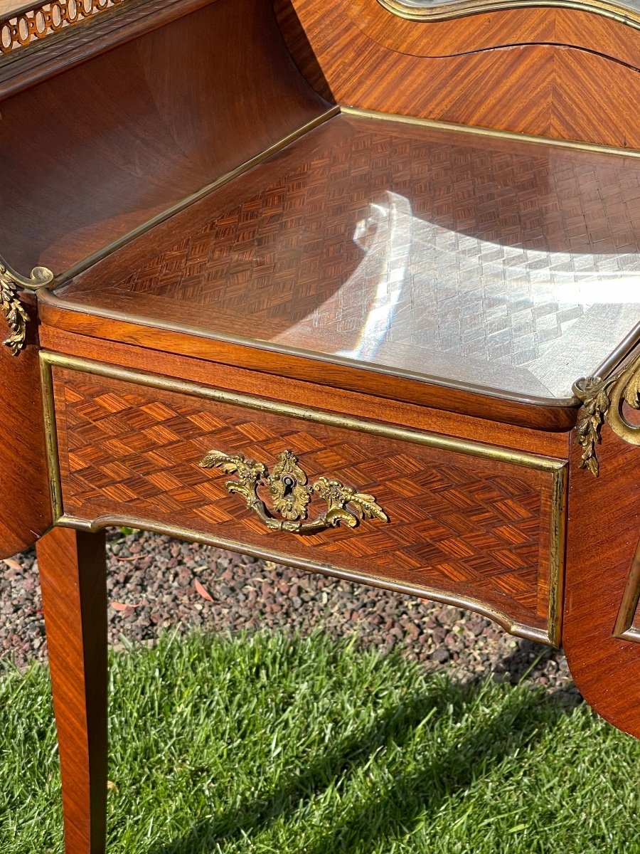 Louis XV Style Marquetry & Bronze Dressing Table-photo-4