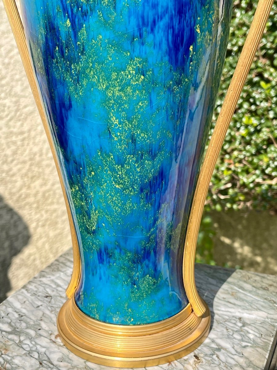 Attri. Paul Milet - Sèvres Porcelain & Bronze Vase-photo-3