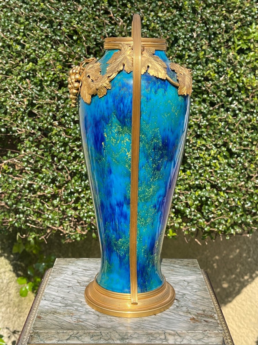 Attri. Paul Milet - Sèvres Porcelain & Bronze Vase-photo-4