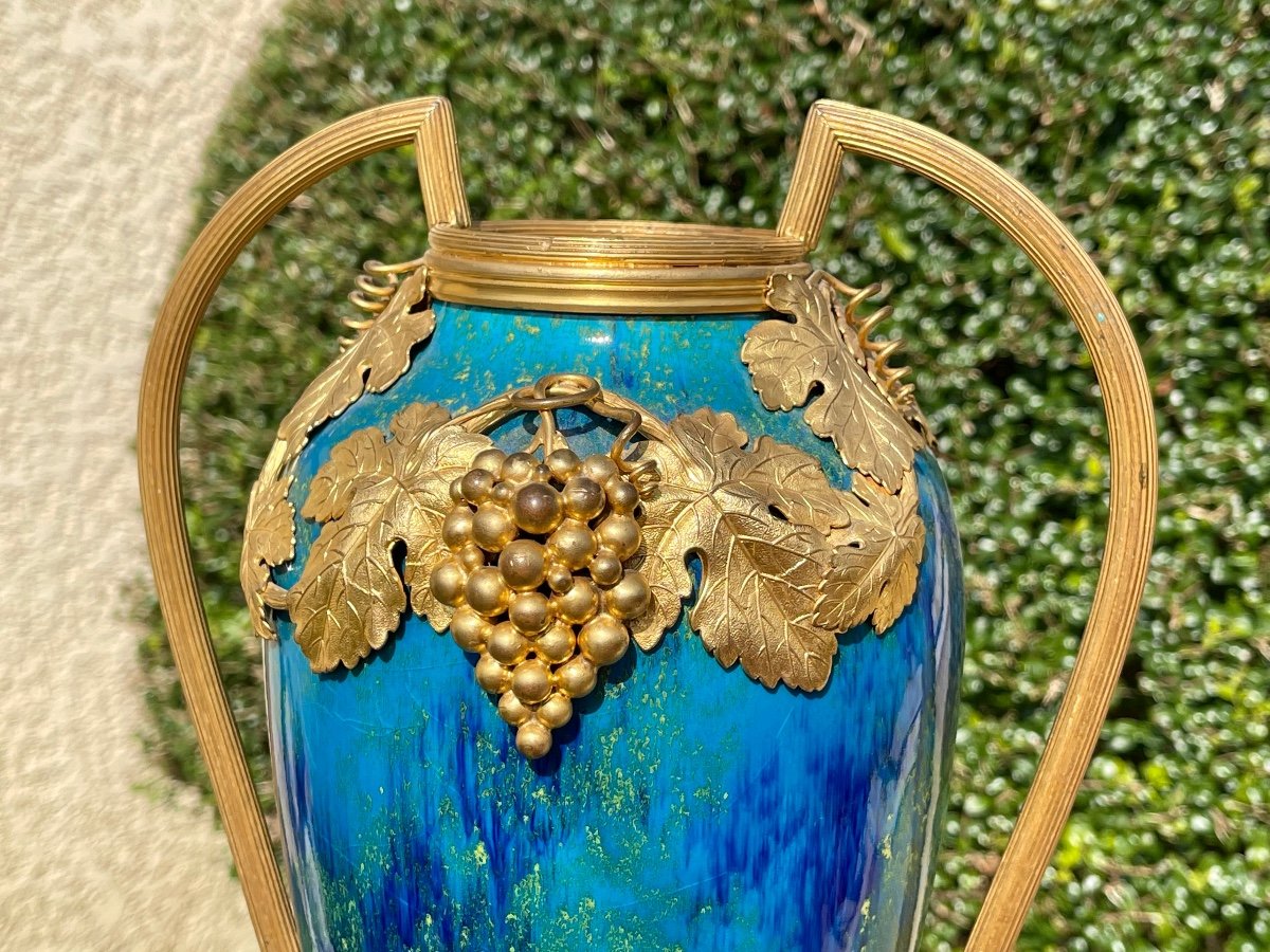 Attri. Paul Milet - Sèvres Porcelain & Bronze Vase-photo-8