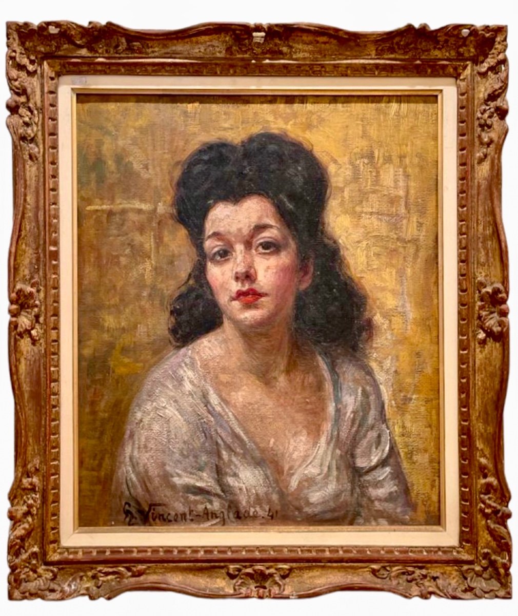 Henri Vincent ANGLADE - Portrait Femme Espagnole, Huile sur Panneau