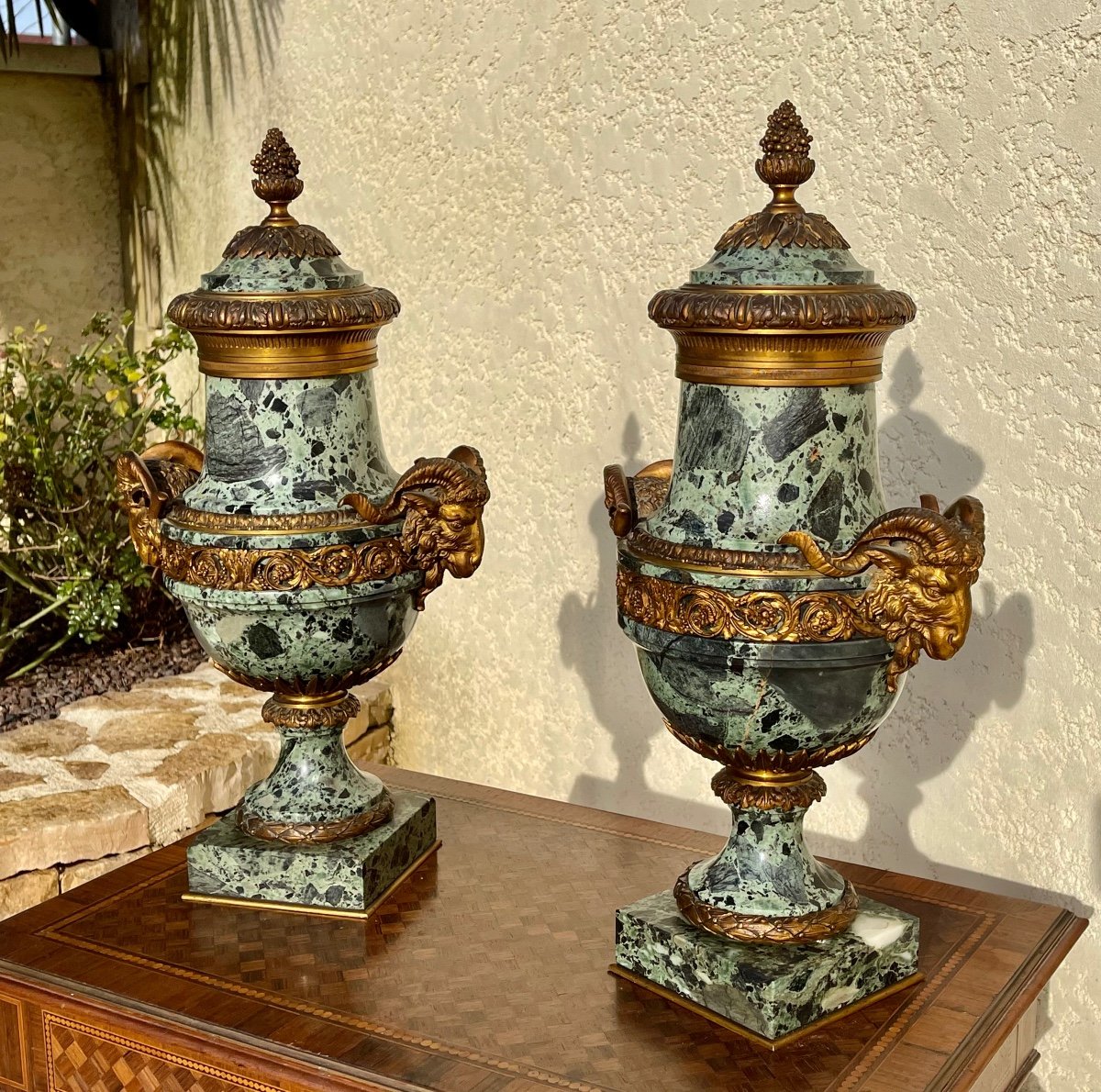 Pair Of Vases In Marble And Bronze Napoleon III-photo-3