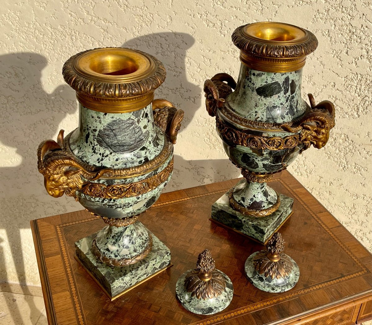 Pair Of Vases In Marble And Bronze Napoleon III-photo-5