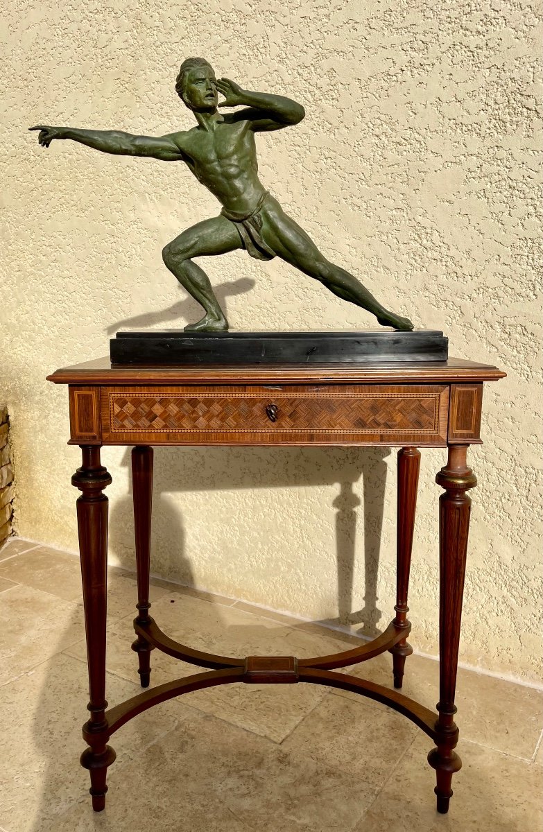 Jean De Roncourt - Spelter & Marble Sculpture Circa 1930-photo-2