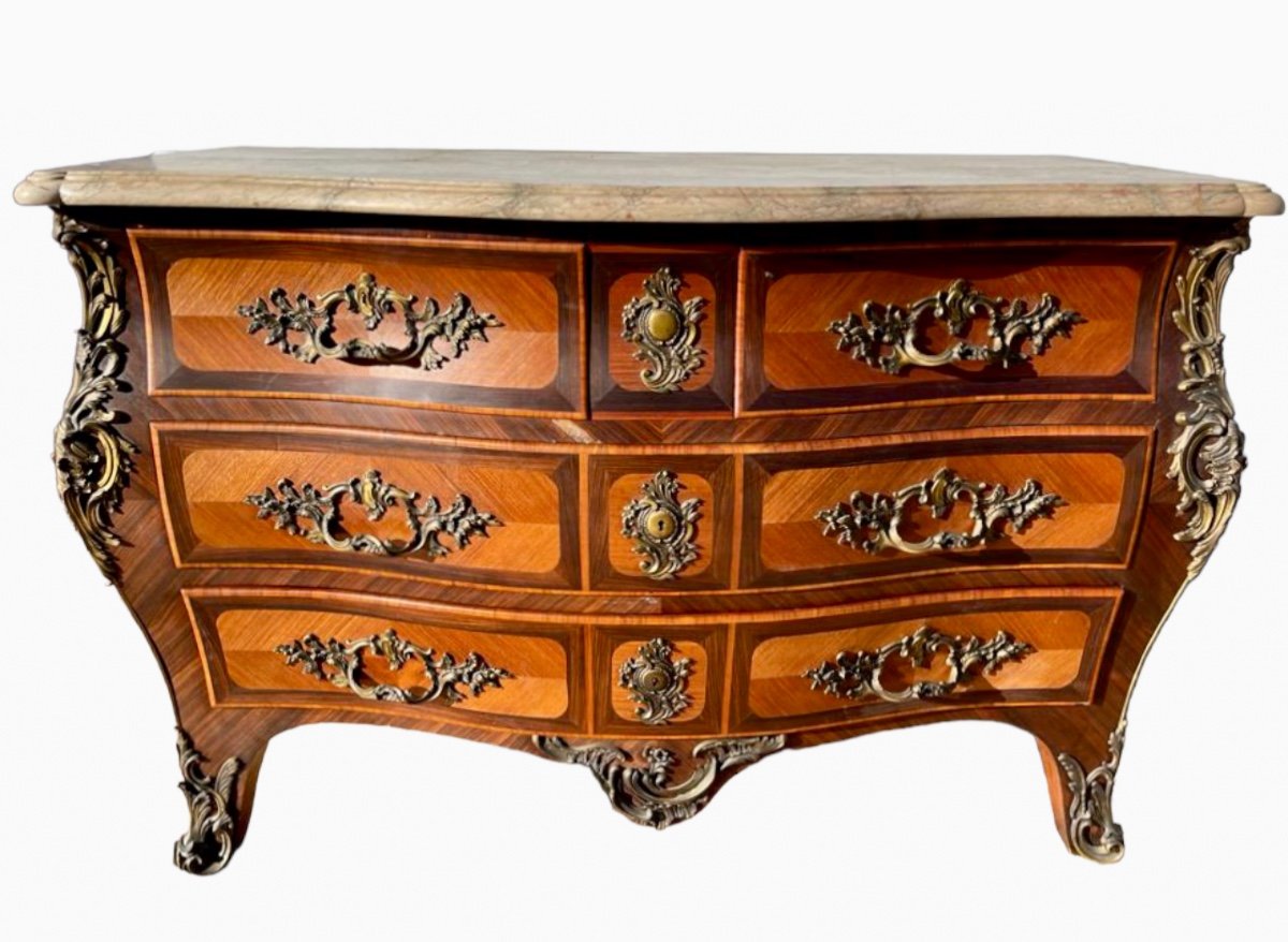 Commode Coiffeuse en Marqueterie & Bronze Style Louis XV-photo-3