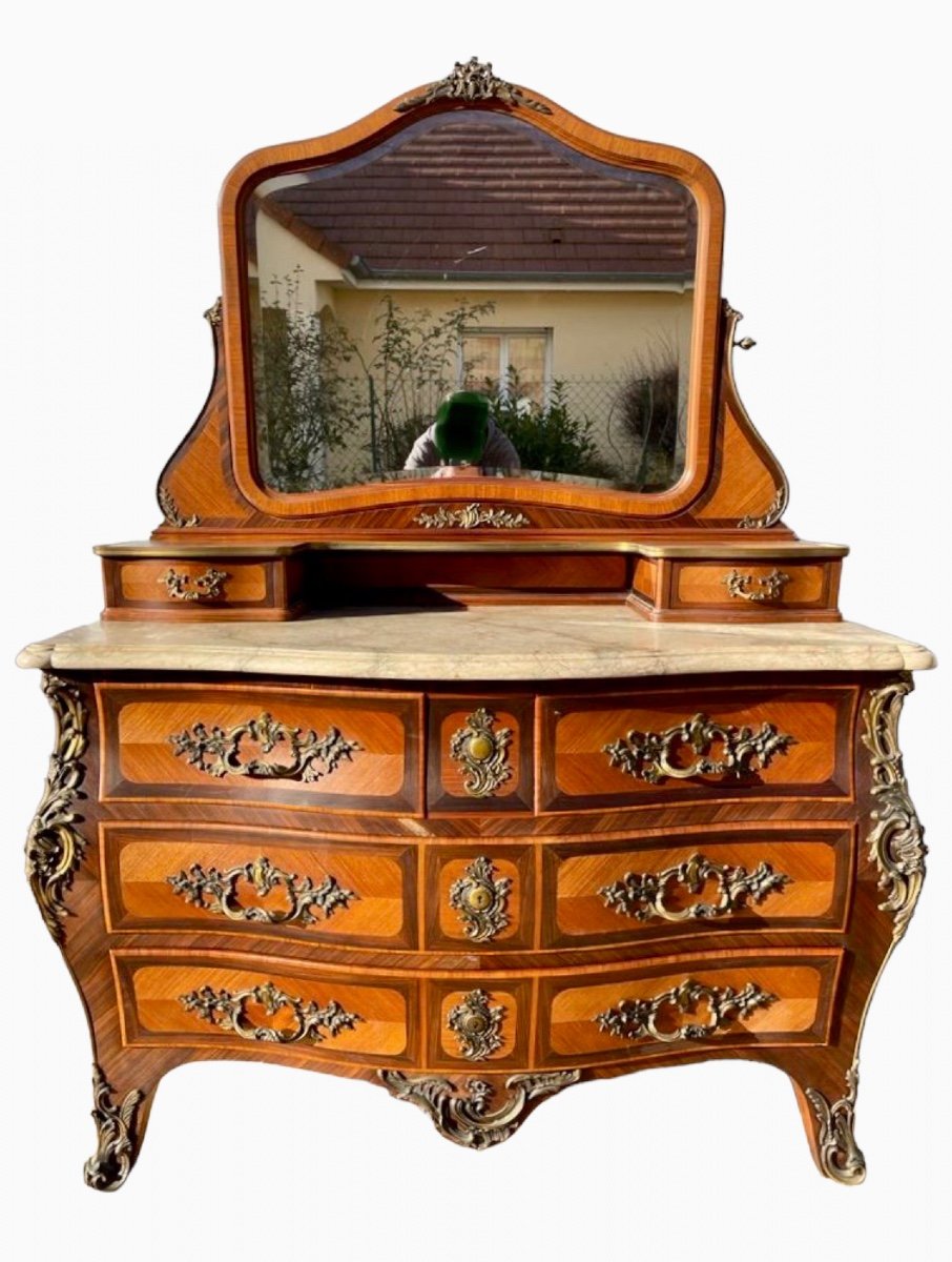 Commode Coiffeuse en Marqueterie & Bronze Style Louis XV