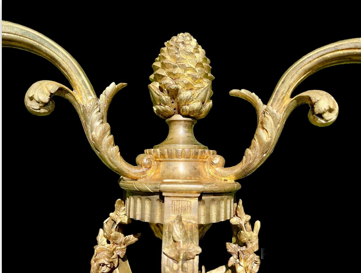 Pair Of Louis XVI / Napoleon III Style Bronze Sconces-photo-7