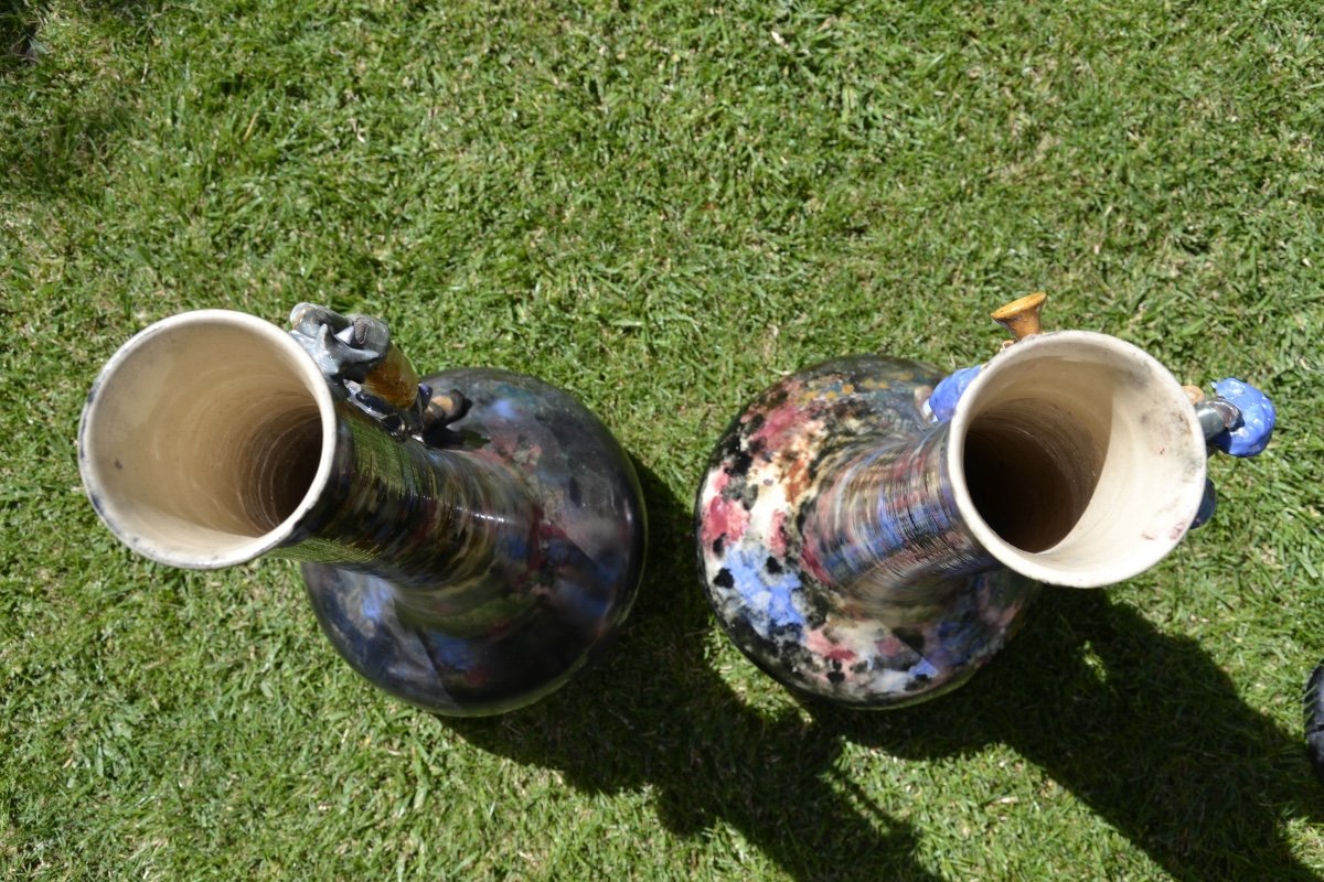 Pair Of Glazed Ceramic Vases-photo-8