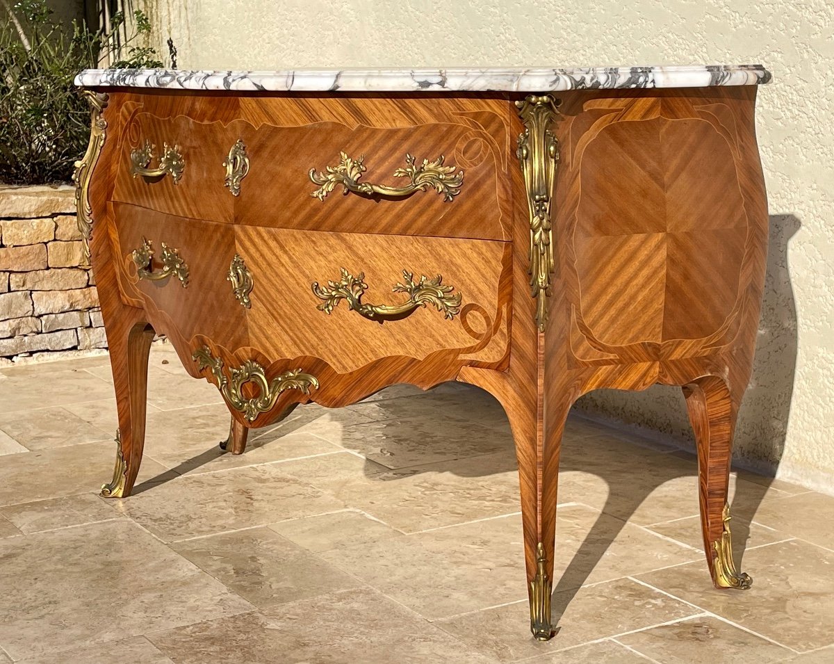 MERCIER à Paris - Commode en Marqueterie & Bronze Style Louis XV-photo-3