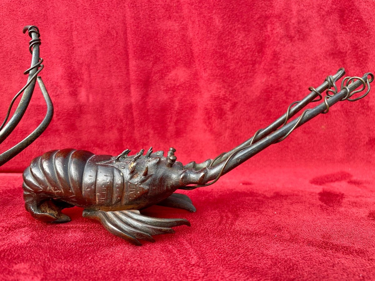 Pair Of Meiji Bronze Crayfish - Japan-photo-2