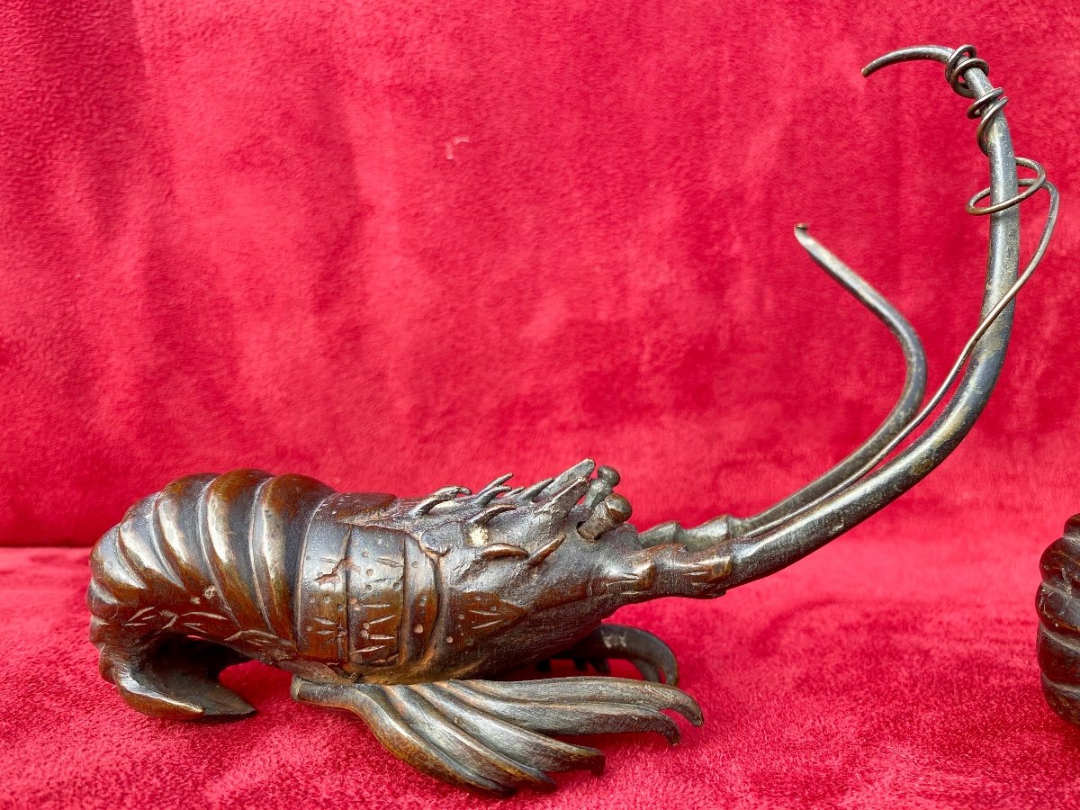 Pair Of Meiji Bronze Crayfish - Japan-photo-3