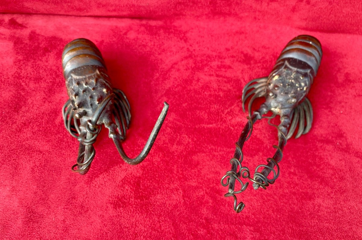 Pair Of Meiji Bronze Crayfish - Japan-photo-1