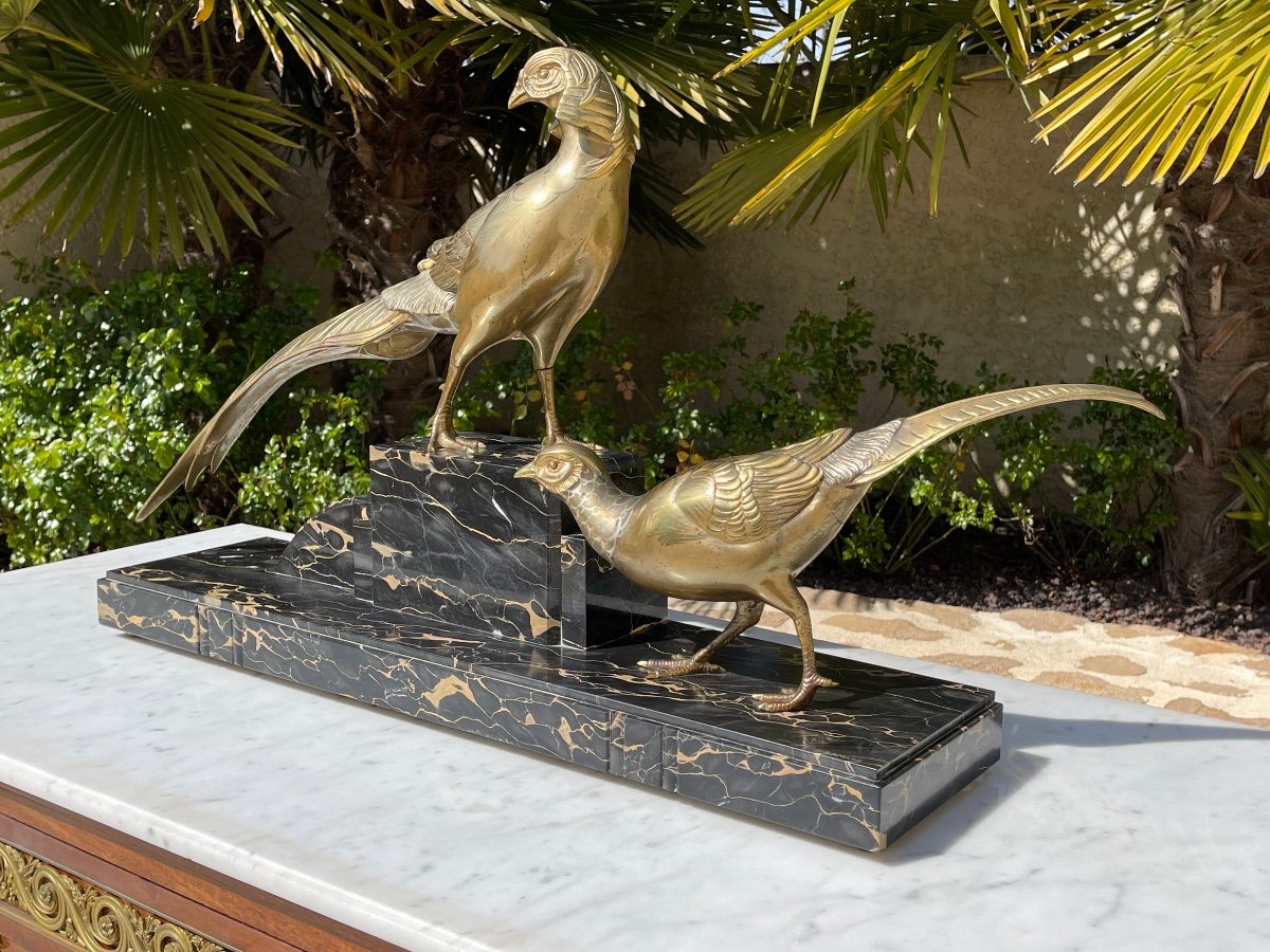 Statue In Gilt Bronze And Black Veined Marble By Irenée Rochard-photo-2