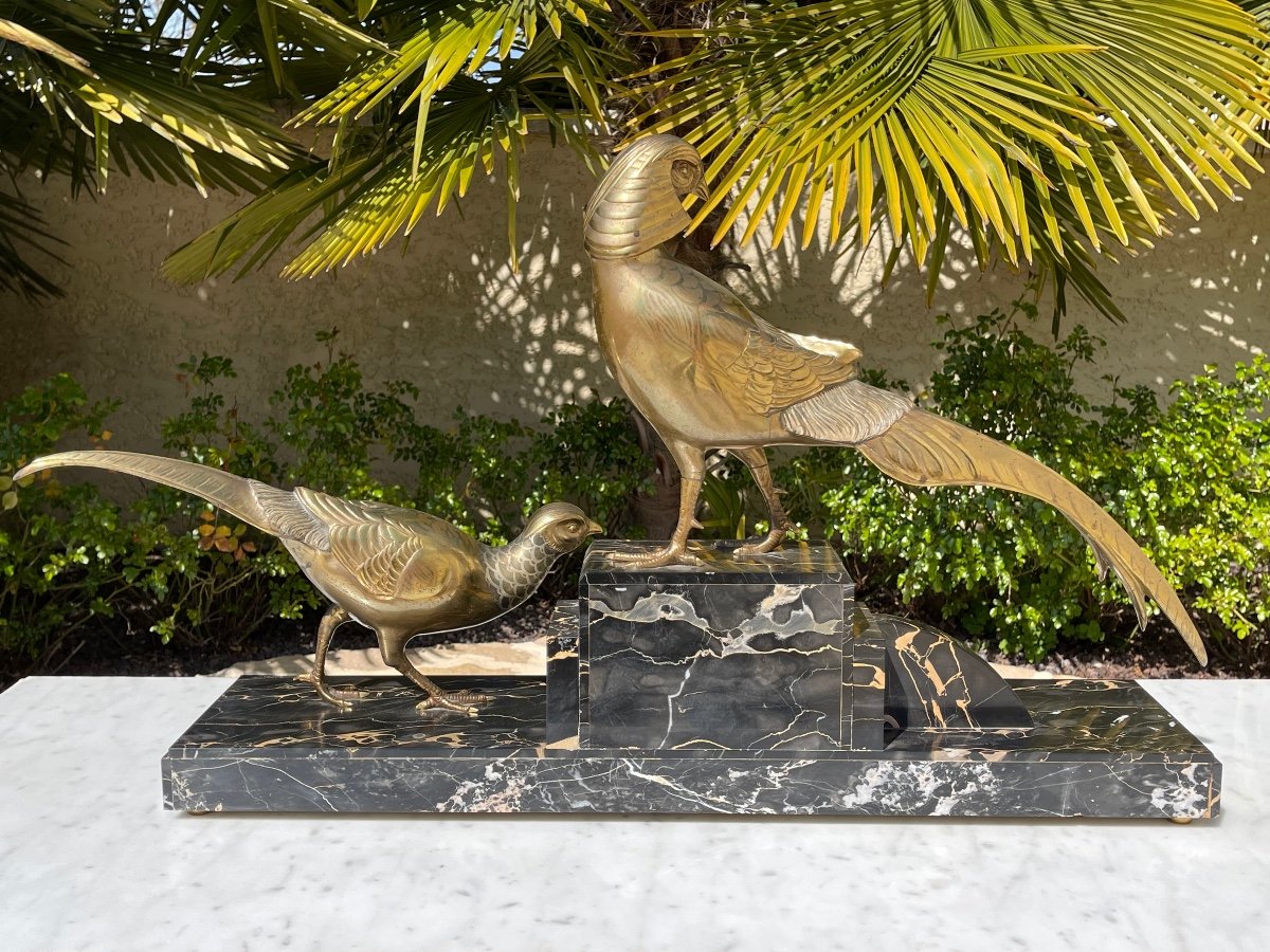Irenée ROCHARD - Statue en Bronze Doré et Marbre Noir Veiné-photo-3