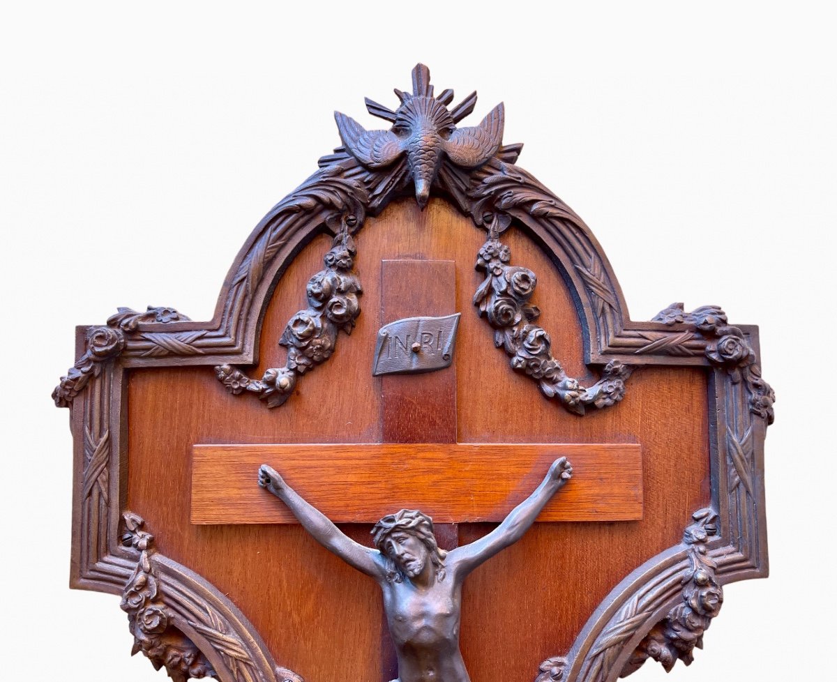 Crucifix en Bronze et Bois Sculpté XIXe-photo-2