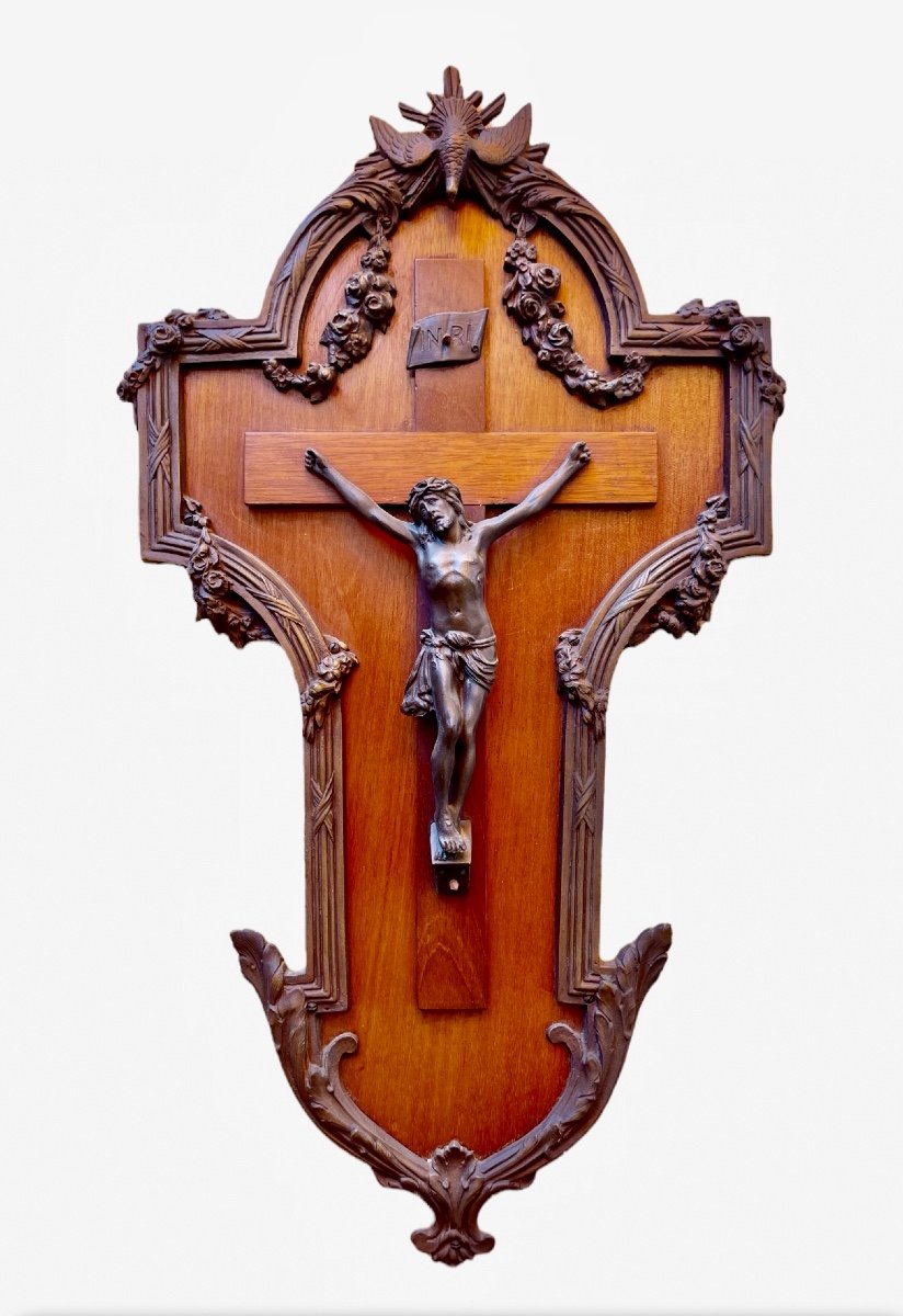 Nineteenth Carved Wooden And Bronze Crucifix