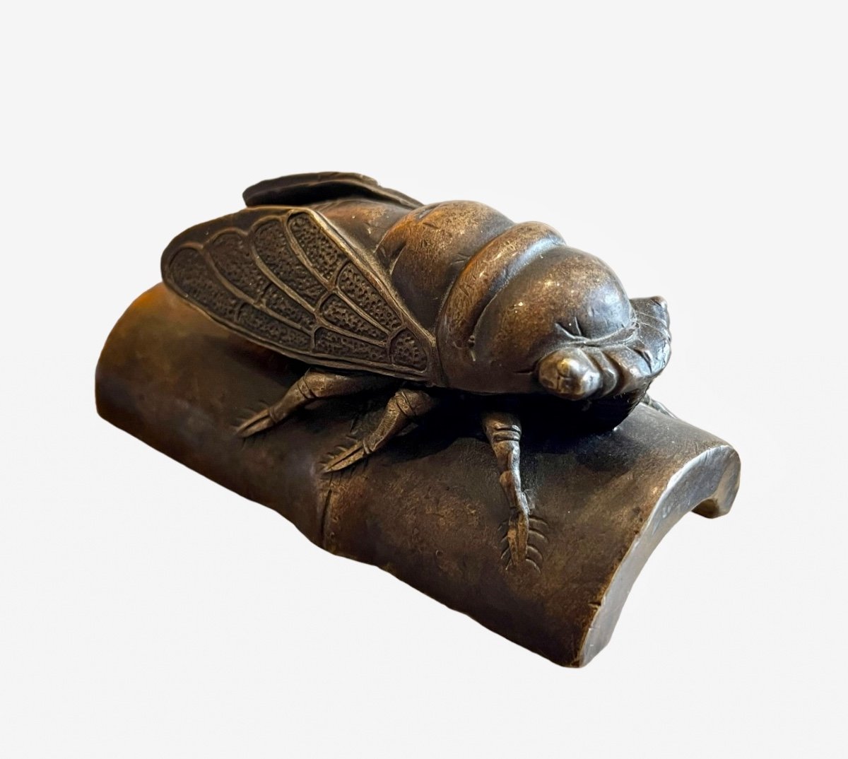 Bronze, Cigale sur Bambou - Poids de Calligraphe-photo-3