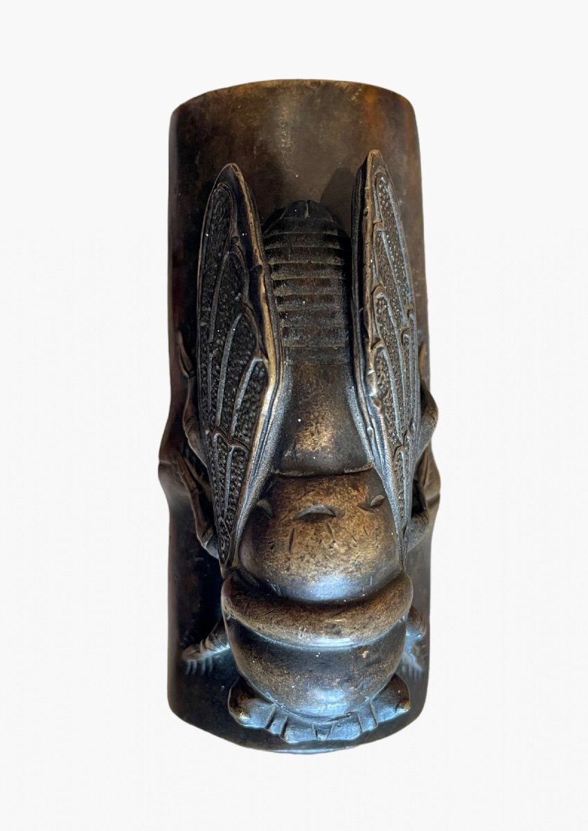 Bronze, Cigale sur Bambou - Poids de Calligraphe-photo-4