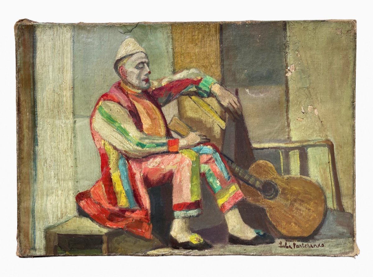 Luba Pantchenko - Pierrot And His Guitar, Oil On Canvas