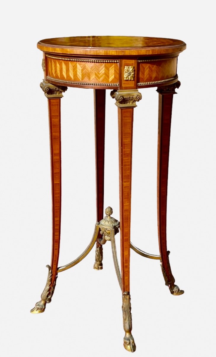 Small Napoleon III Marquetry Pedestal Table