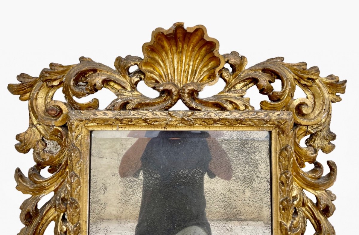 17th Century - Rocaille Mirror In Golden Wood-photo-2