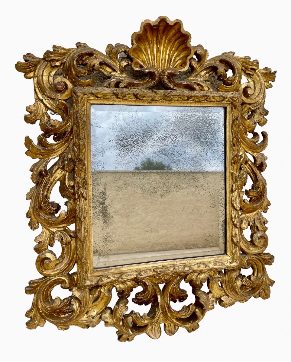 17th Century - Rocaille Mirror In Golden Wood