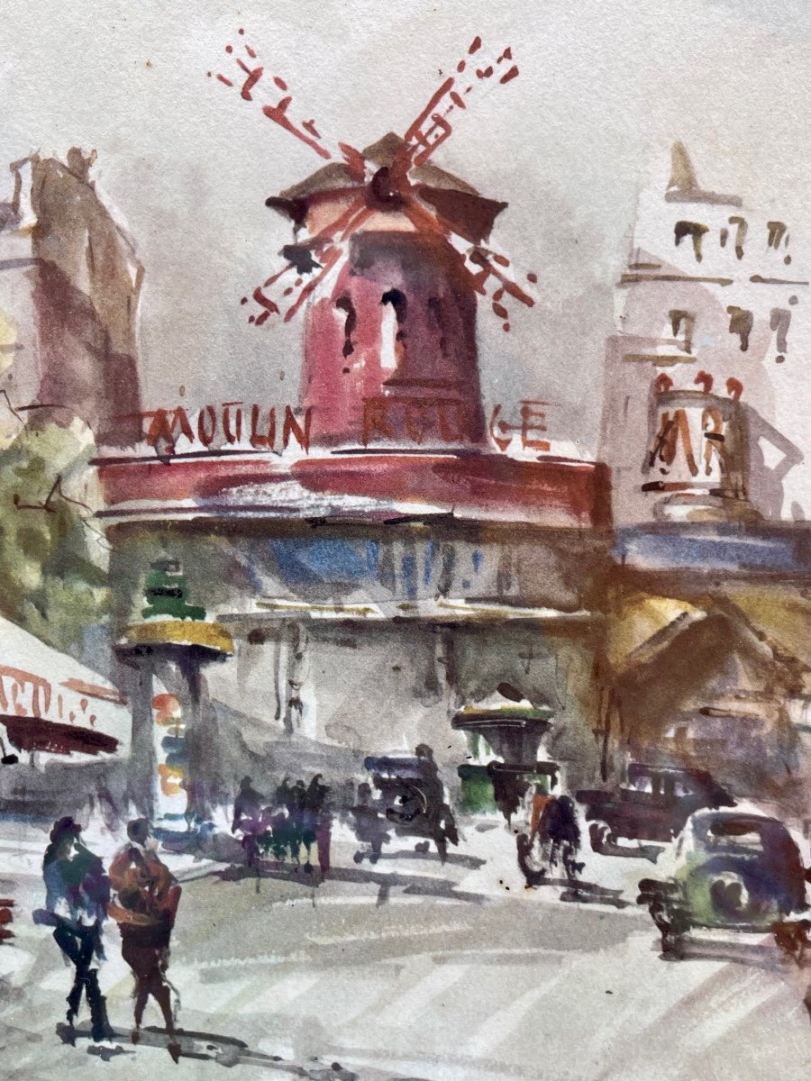 René Delame - Watercolor, The Moulin Rouge-photo-3