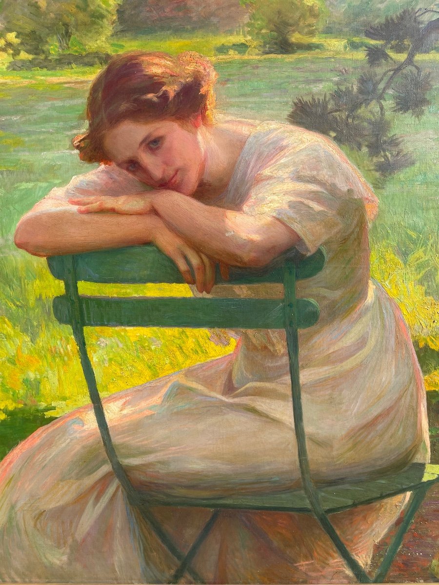Anne-marie Esprit - Young Woman Seated In A Garden-photo-2