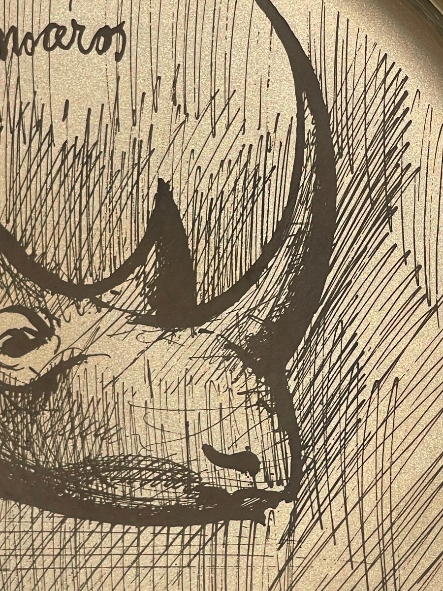 Bernard BUFFET - Assiette Rhinocéros en Argent 1977-photo-2