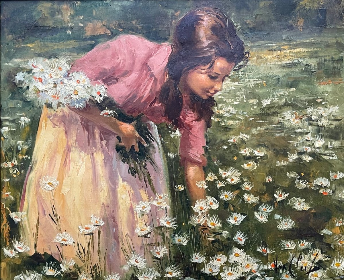 Robert Van Cleef - Young Girl Collecting Daisies-photo-2
