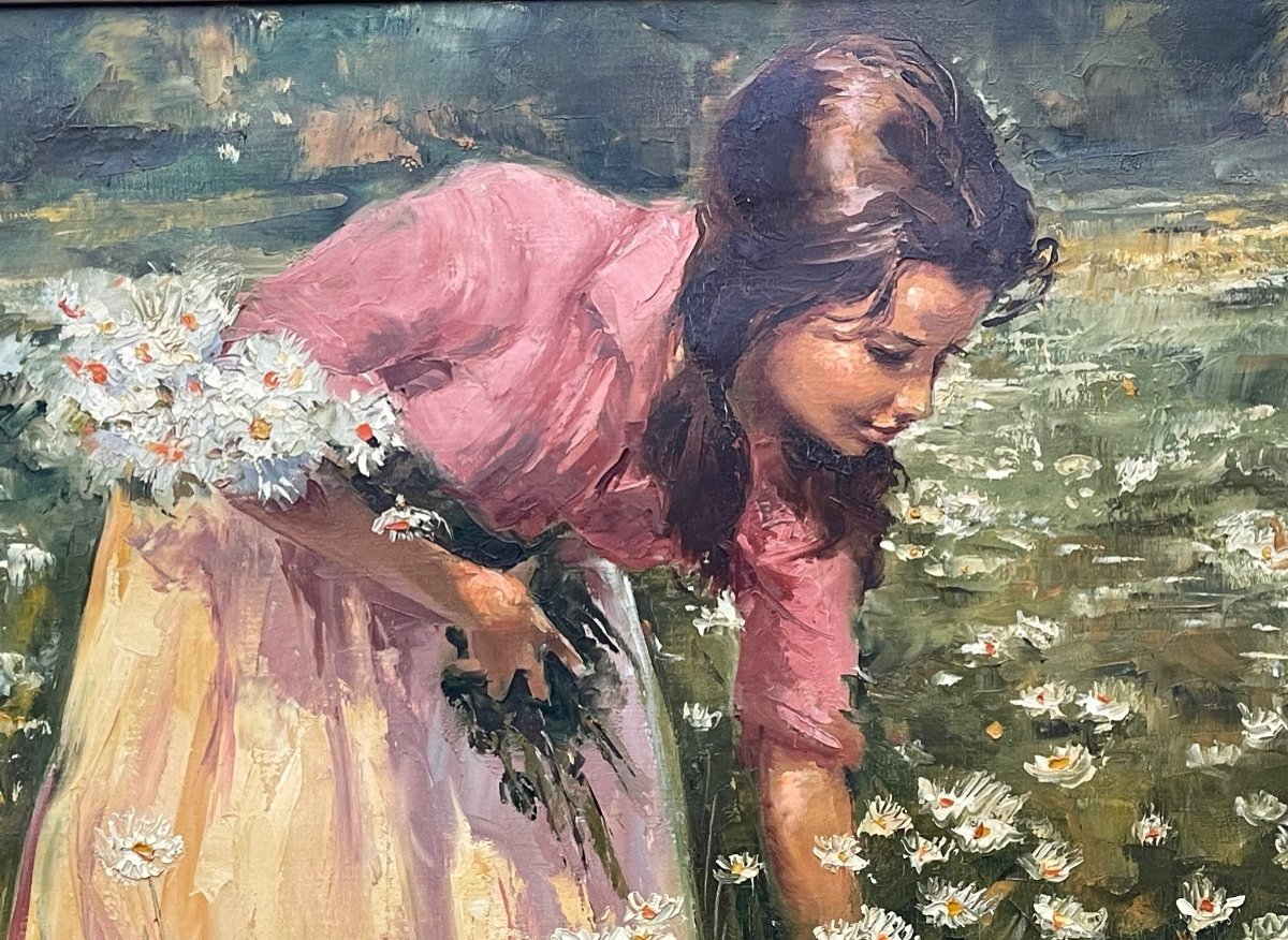 Robert Van Cleef - Young Girl Collecting Daisies-photo-3