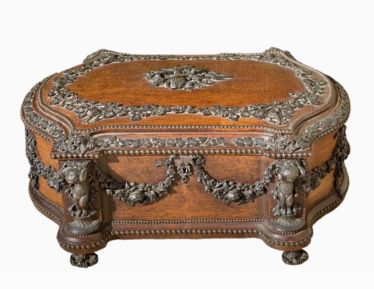 Maison Tahan - Large Carved Wooden Box And Bronze Garlands