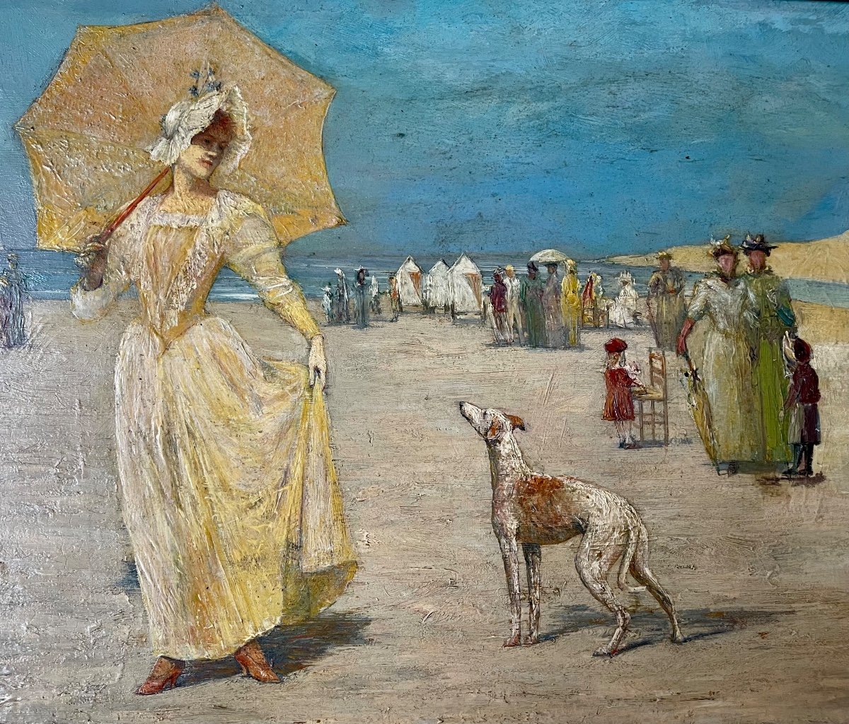 Deauville Beach, Oil On Panel-photo-3