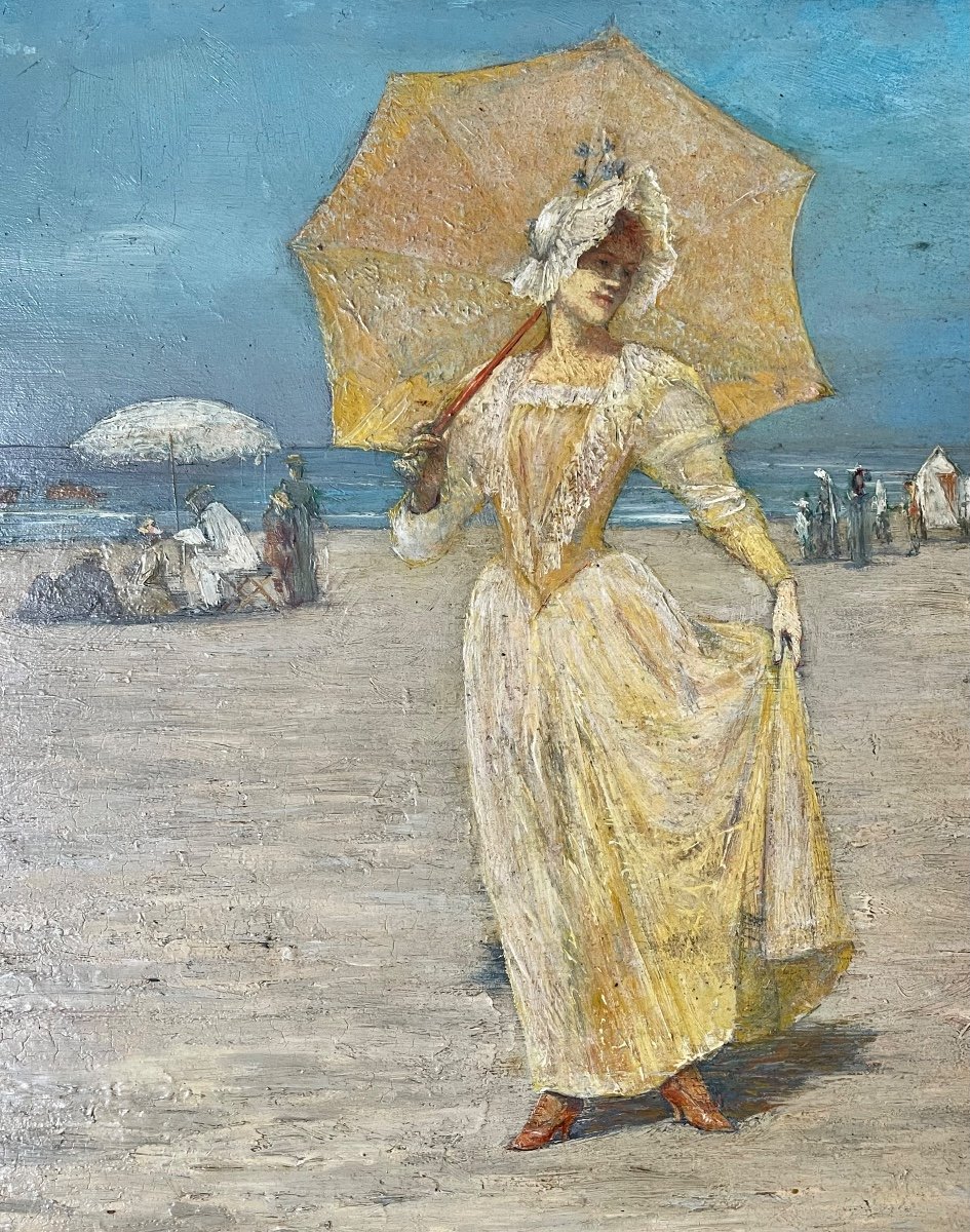 Deauville Beach, Oil On Panel-photo-4