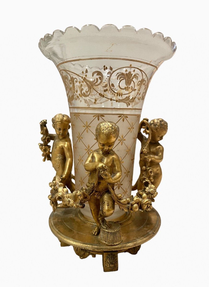 Maison TAHAN - Vase Cornet en Cristal & Putti-photo-2