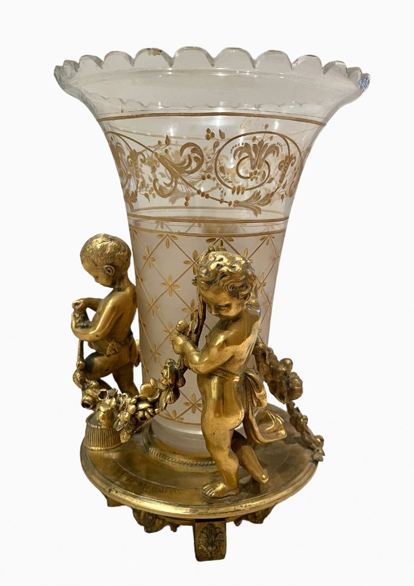 Maison TAHAN - Vase Cornet en Cristal & Putti-photo-2