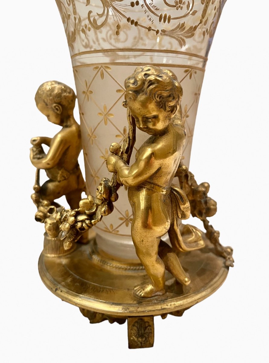 Maison TAHAN - Vase Cornet en Cristal & Putti-photo-3
