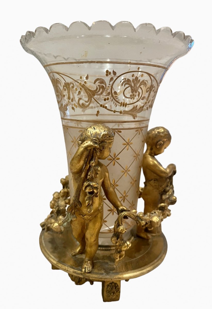 Maison TAHAN - Vase Cornet en Cristal & Putti-photo-5