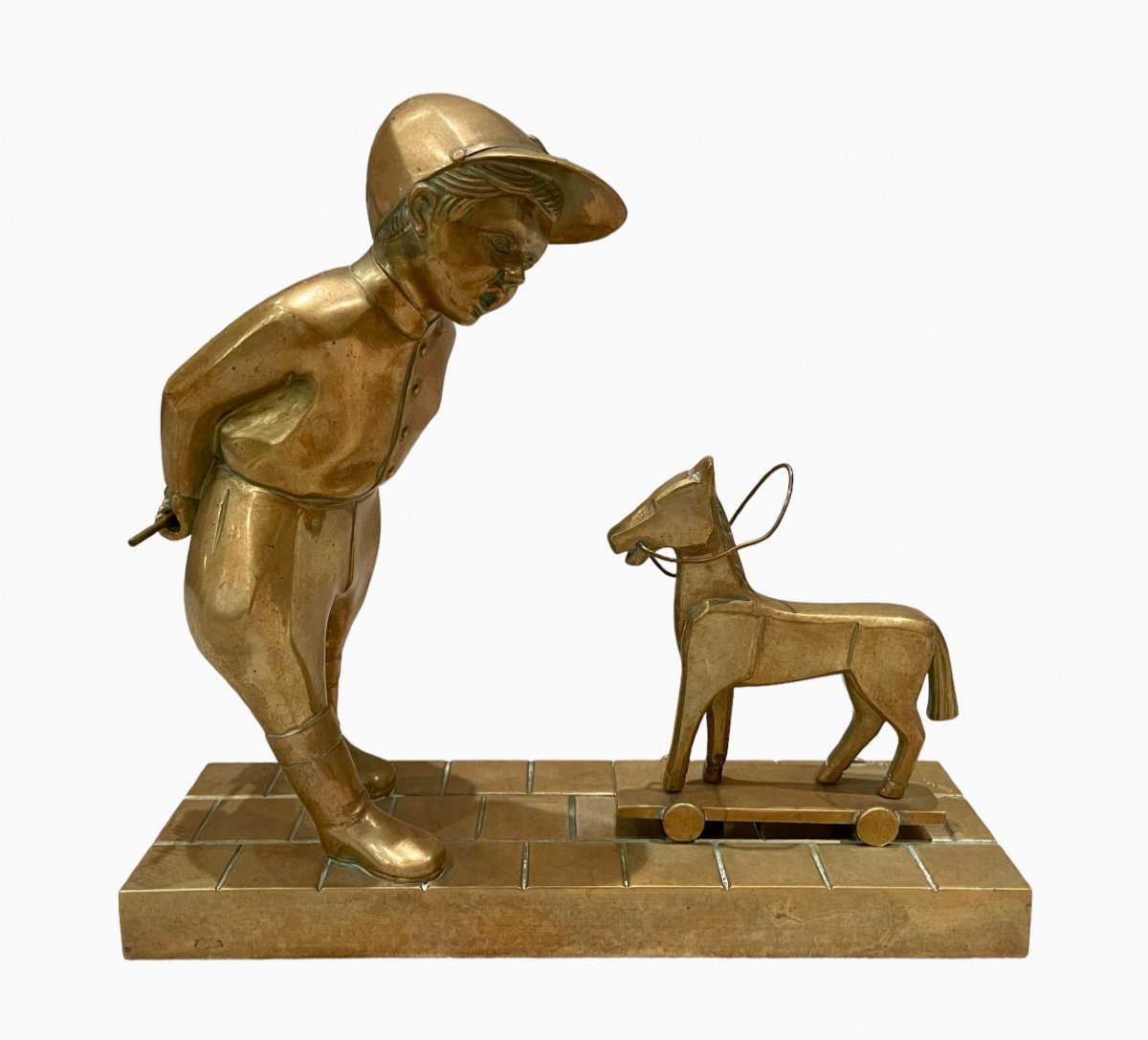 Paul Marec - Bronze, Child Playing With His Wooden Horse-photo-2