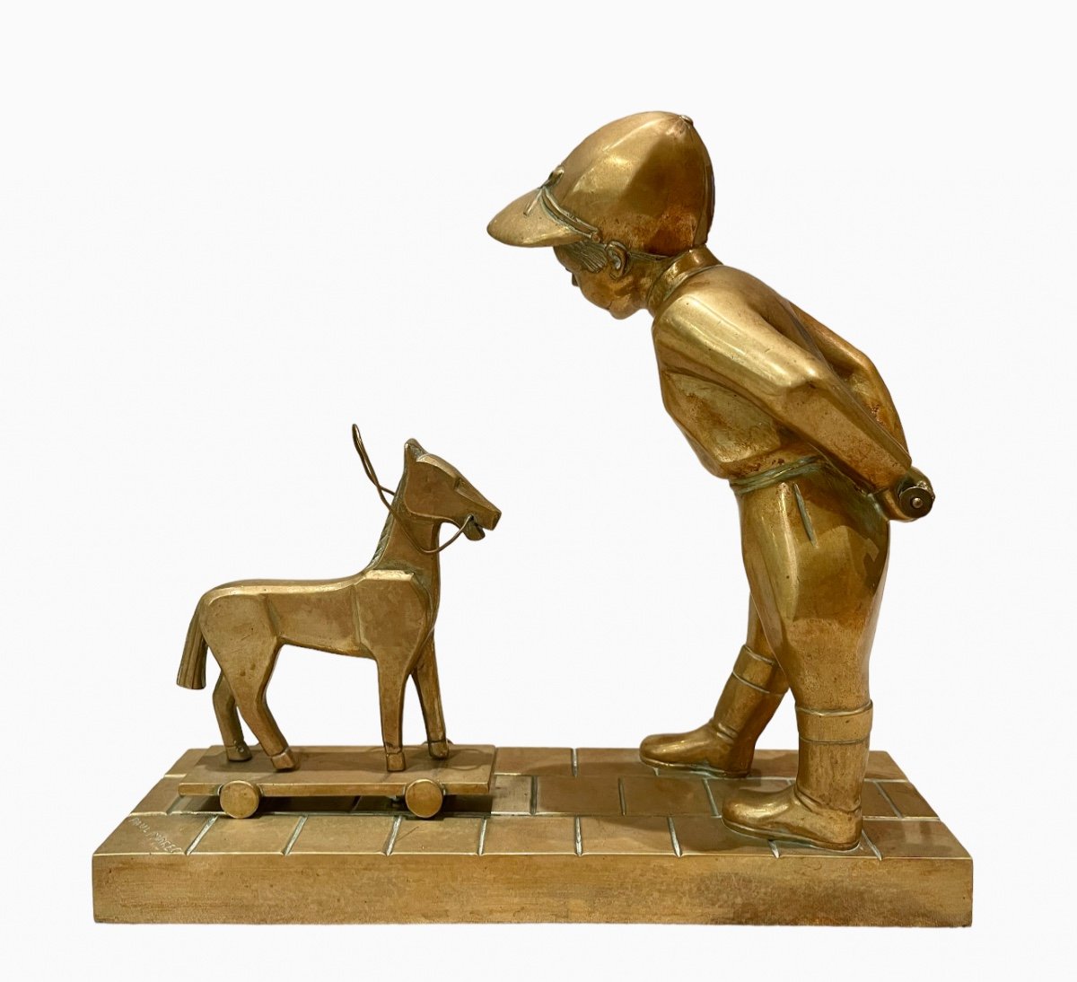 Paul Marec - Bronze, Child Playing With His Wooden Horse-photo-3