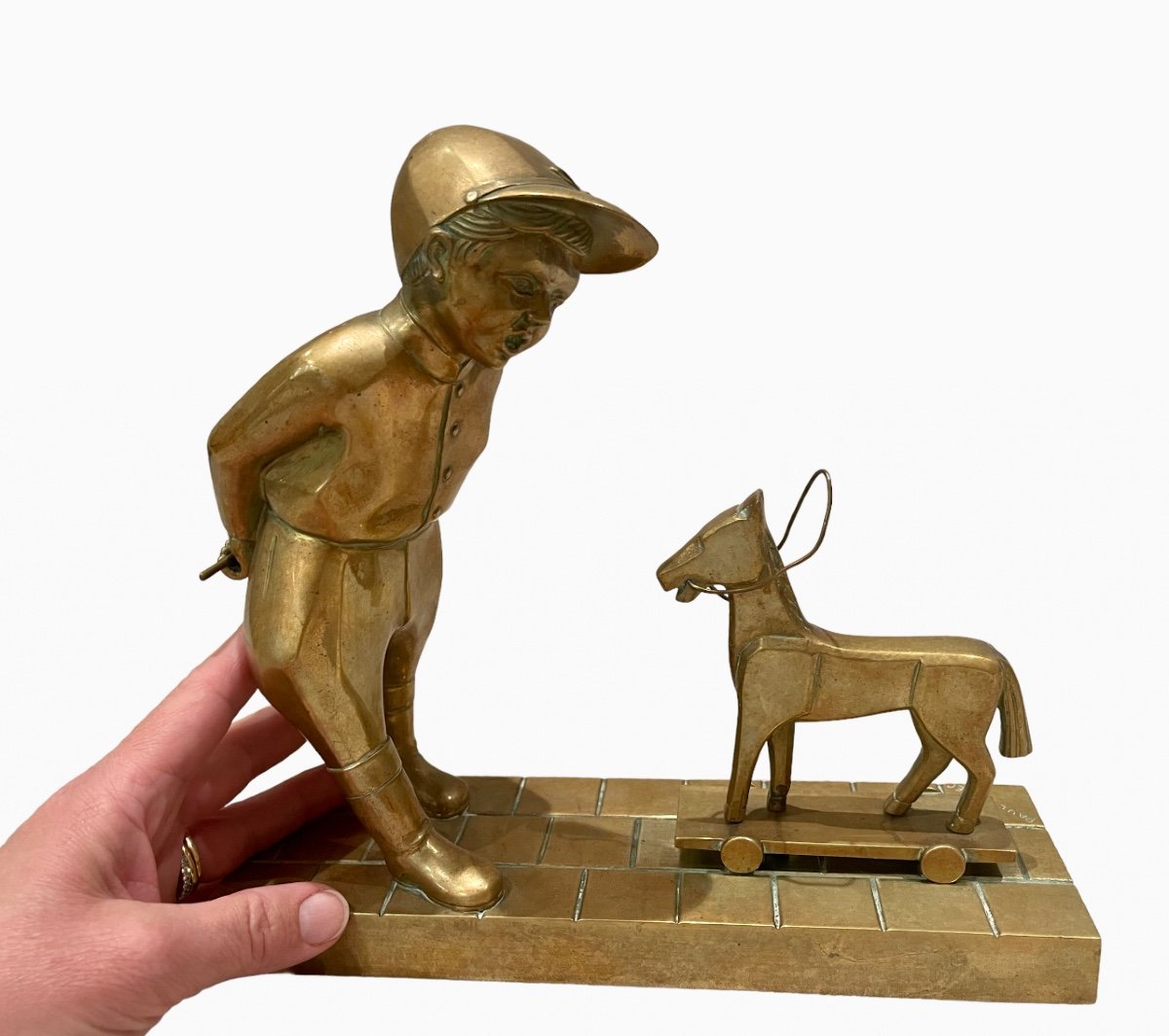 Paul Marec - Bronze, Child Playing With His Wooden Horse-photo-8