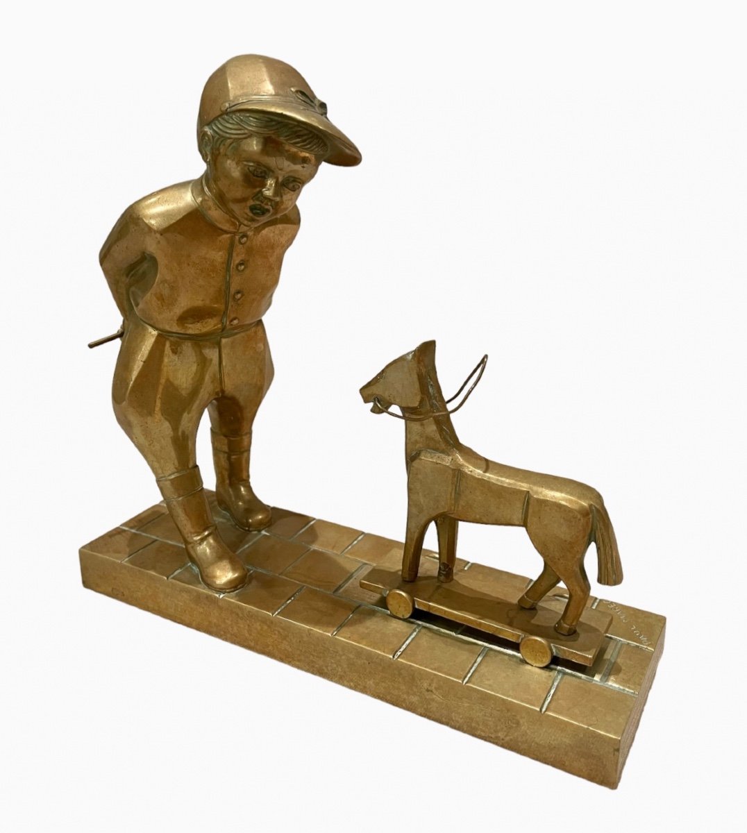 Paul Marec - Bronze, Child Playing With His Wooden Horse