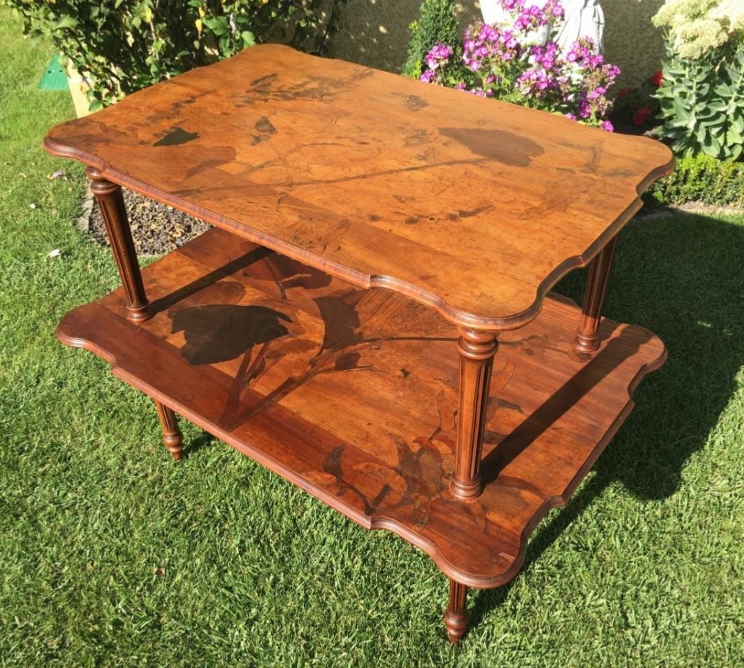 Émile GALLÉ - Table à Thé Double Plateaux en Marqueterie -photo-2