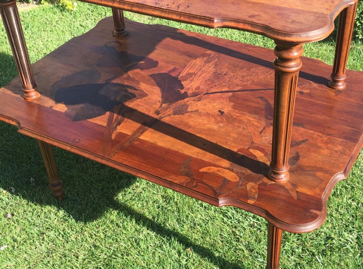 Émile GALLÉ - Table à Thé Double Plateaux en Marqueterie -photo-4