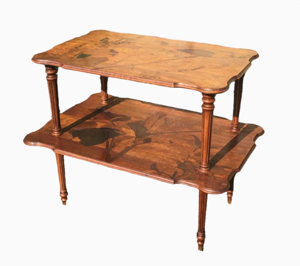 Émile GALLÉ - Table à Thé Double Plateaux en Marqueterie 