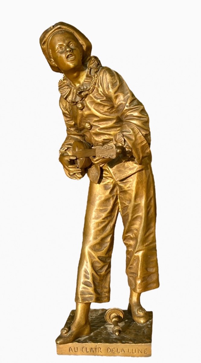 Eutrope BOURET - Bronze, Pierrot « Au Clair de la Lune »