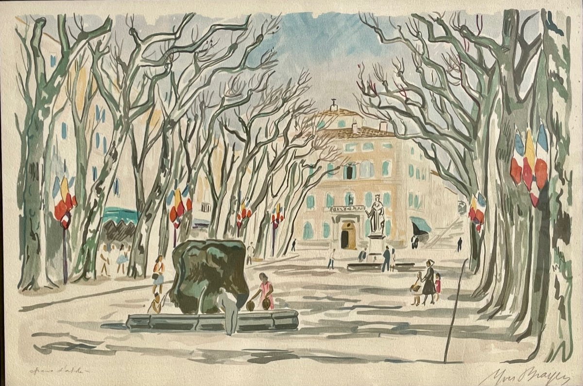 Yves BRAYER - Lithographie, Cours Mirabeau à Aix-en-Provence-photo-2