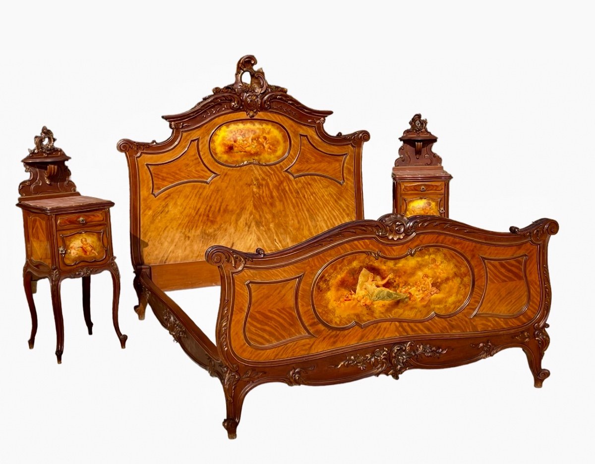 Bed And 2 Nightstands In Louis XV Style Martin Varnish